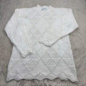 Vintage Mondala Women's M Open Knit Scallop Tunic Sweater Coastal Grandmacore